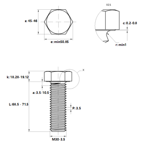 Bulong Nhúng Nóng 8.8 DIN933 M30x70_drawing