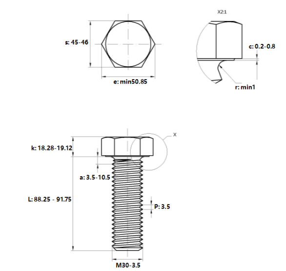 Bulong Nhúng Nóng 8.8 DIN933 M30x90_drawing
