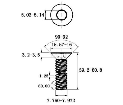 Lục Giác Chìm Col Inox 316 DIN7991 M8x60_drawing