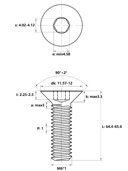 Lục Giác Chìm Col Inox 304 DIN7991 M6x65_drawing