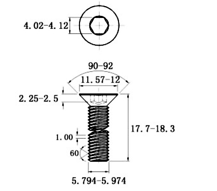 Lục Giác Chìm Col Inox 304 DIN7991 M6x18_drawing