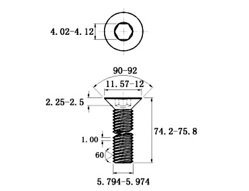 Lục Giác Chìm Col Inox 304 DIN7991 M6x75_drawing