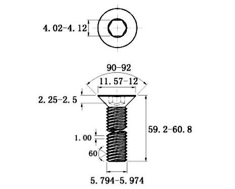 Lục Giác Chìm Col Thép Đen 10.9 DIN7991 M6x60 Ren Lửng_drawing