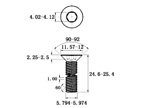Lục Giác Chìm Col Thép Mạ Kẽm Trắng Cr3+ 10.9 DIN7991 M6x25_drawing
