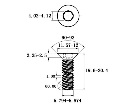 Lục Giác Chìm Col Inox 316 DIN7991 M6x20 (25Cái/Bịch)_drawing