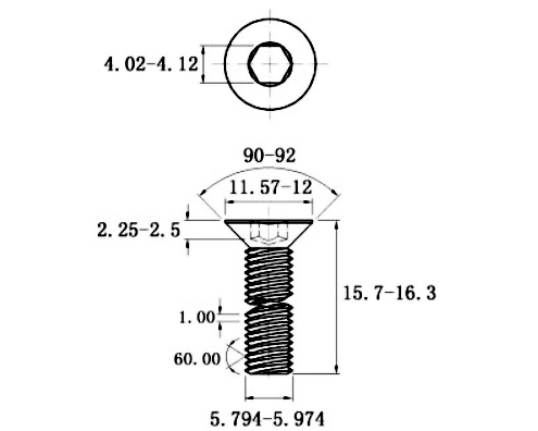 Lục Giác Chìm Col Inox 316 DIN7991 M6x16 (25Cái/Bịch)_drawing