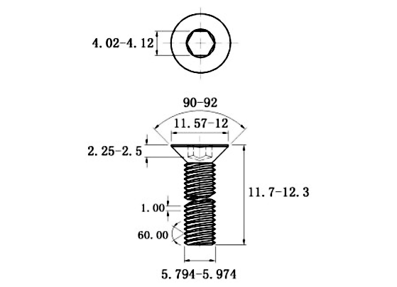 Lục Giác Chìm Col Inox 316 DIN7991 M6x12 (25Cái/Bịch)_drawing