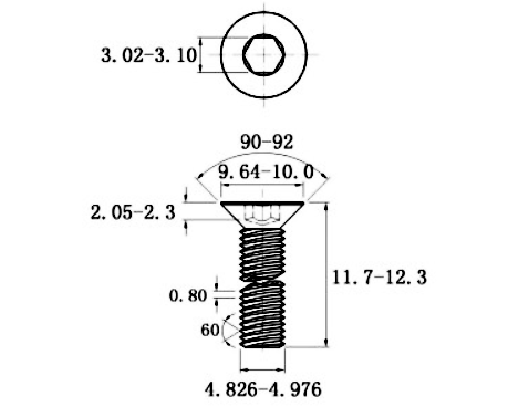 Lục Giác Chìm Col Thép Mạ Kẽm Trắng Cr3+ 10.9 DIN7991 M5x12_drawing