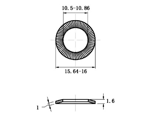 Lông Đền Răng Inox 304 DIN9250 M10_drawing