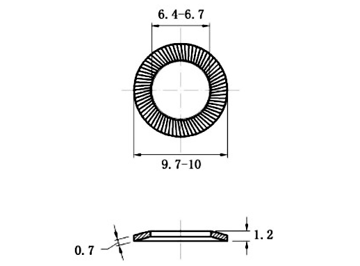 Lông Đền Răng Inox 304 DIN9250 M6_drawing