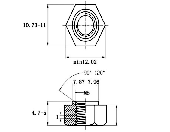 Tán Hàn Lục Giác Thép Mạ Kẽm Trắng Cr3+ DIN929 M6_drawing