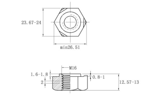 Tán Hàn Lục Giác Thép Mạ Kẽm Trắng Cr3+ DIN929 M16_drawing