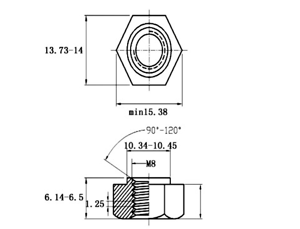 Tán Hàn Lục Giác Inox 304 DIN929 M8_drawing