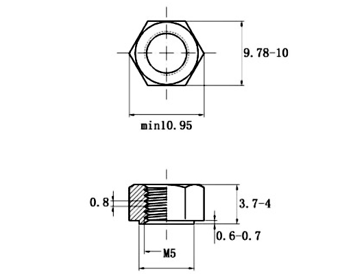 Tán Hàn Lục Giác Inox 304 DIN929 M5_drawing