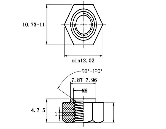 Tán Hàn Lục Giác Inox 304 DIN929 M6_drawing