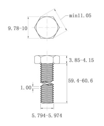 Bulong Mạ Kẽm Trắng Cr3+ 8.8 DIN933 M6x60_drawing