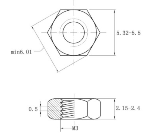 Tán Thép Đen 8.8 DIN934 M3_drawing