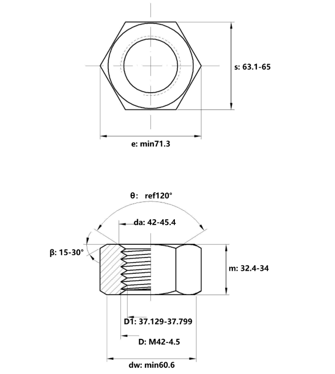 Tán Thép Đen 8.8 DIN934 M42_drawing