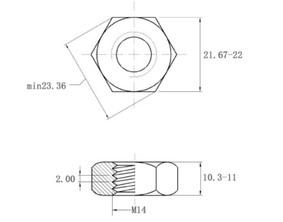 Tán Thép Mạ Kẽm Trắng Cr3+ 10.9 DIN934 M14_drawing