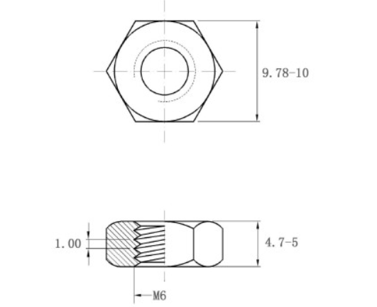 Tán Thép Nhúng Nóng Kẽm 8.8 DIN934 M6_drawing