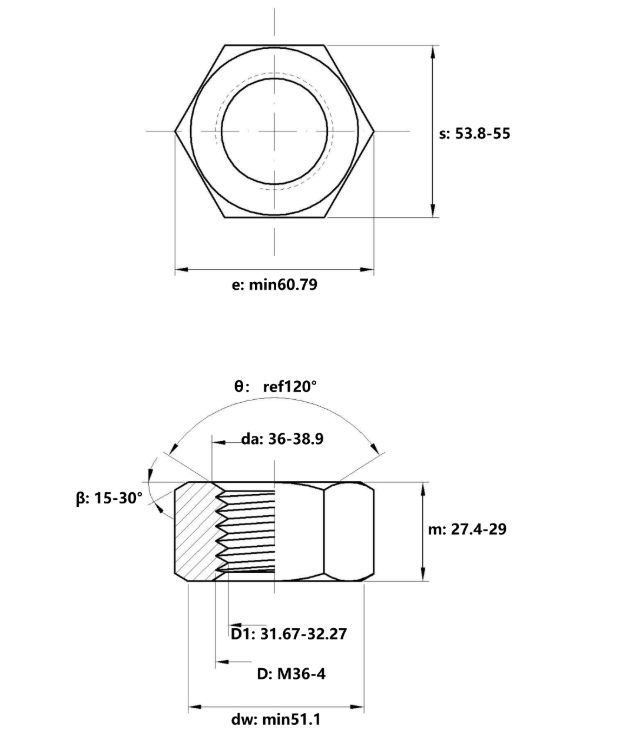 Tán Thép Đen 8.8 DIN934 M36x3.0 Ren Nhuyễn_drawing
