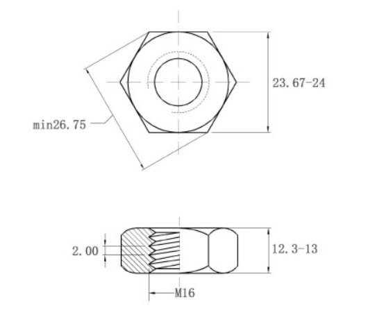 Tán Thép Nhúng Nóng Kẽm 8.8 DIN934 M16_drawing