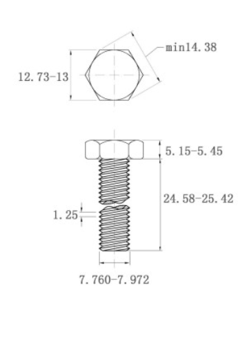 Bulong Mạ Kẽm 8.8 DIN933 M8x25_drawing