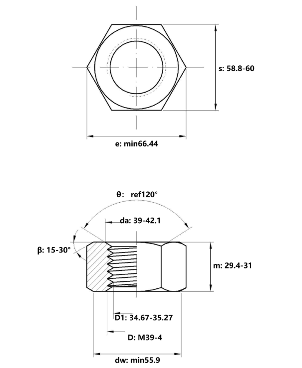 Tán Thép Đen 8.8 DIN934 M39_drawing