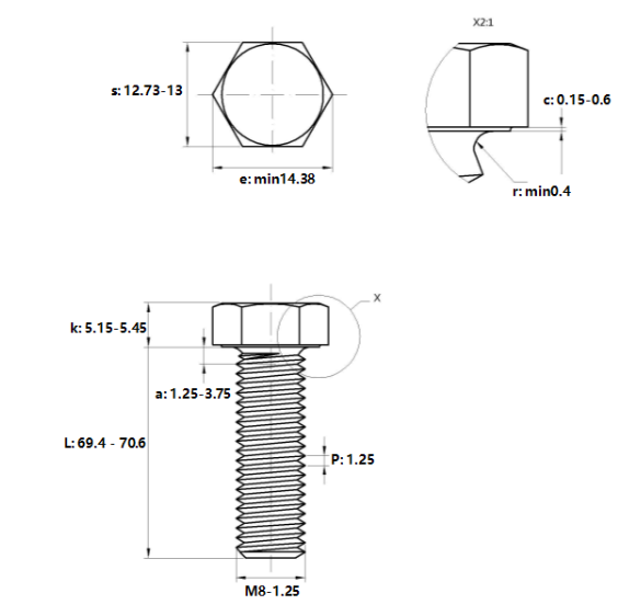 Bulong Mạ Kẽm 8.8 DIN933 M8x70_drawing