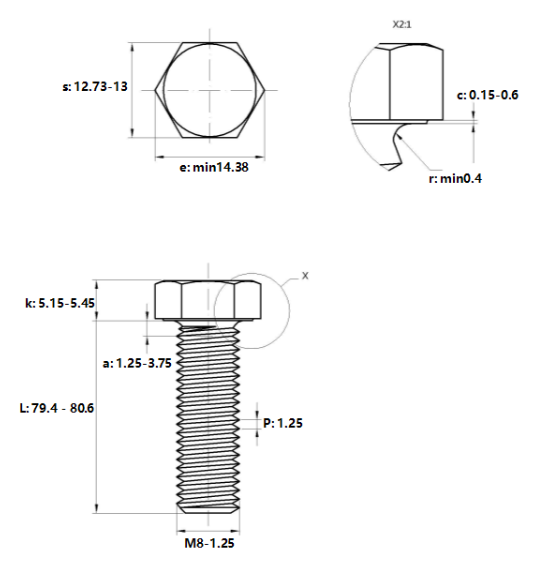 Bulong Mạ Kẽm Trắng Cr3+ 8.8 DIN933 M8x80_drawing