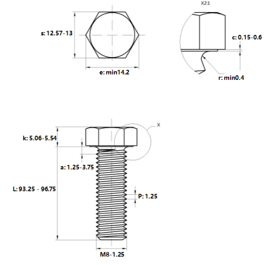 Bulong Đầu Lục Giác Thép Đen 8.8 DIN933 M8x95_drawing