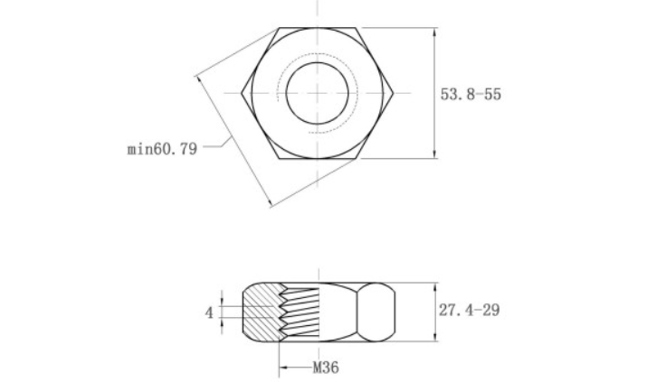 Tán Inox 316 DIN934 M36_drawing