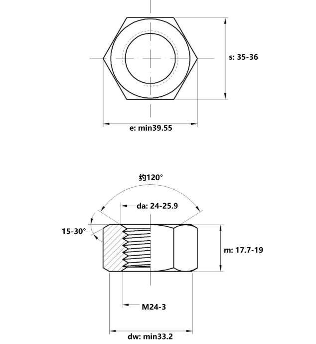 Tán Inox 316 DIN934 M24x1.5 Ren Nhuyễn_drawing