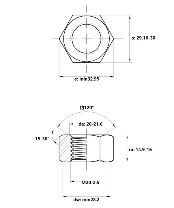 Tán Inox 316 DIN934 M20x1.5 Ren Nhuyễn_drawing
