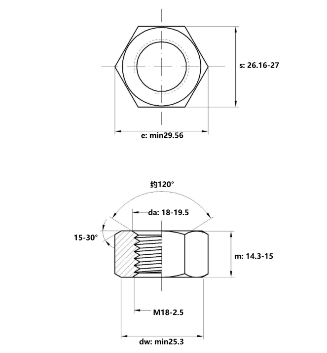 Tán Inox 316 DIN934 M18x1.5 Ren Nhuyễn_drawing