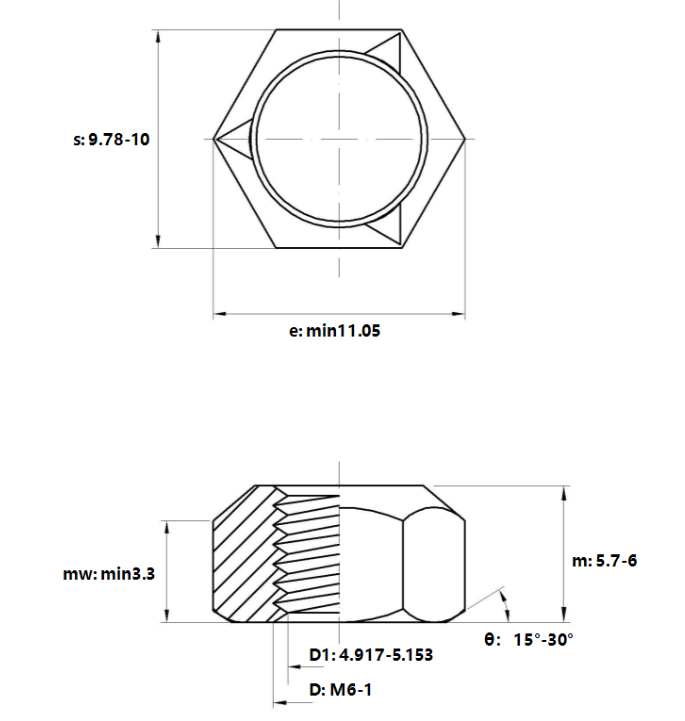 Tán Khóa Thép Mạ Kẽm Trắng Cr3+ DIN980V M6_drawing