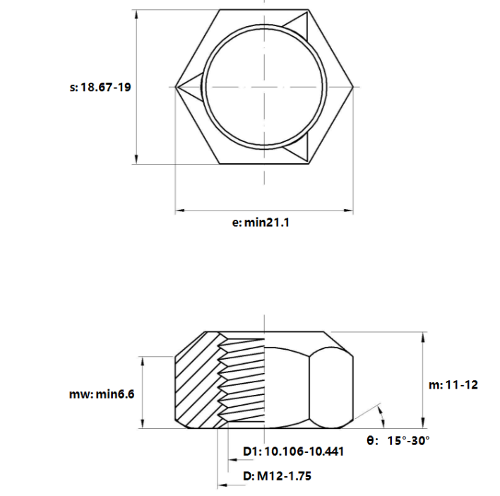 Tán Khóa Thép Mạ Kẽm Trắng Cr3+ DIN980V M12_drawing