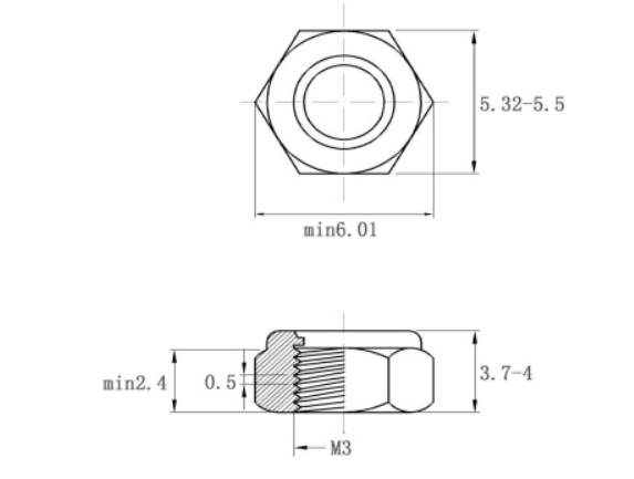 Tán Keo Thép Mạ Kẽm Trắng Cr3+ 8.8 DIN985 M3_drawing