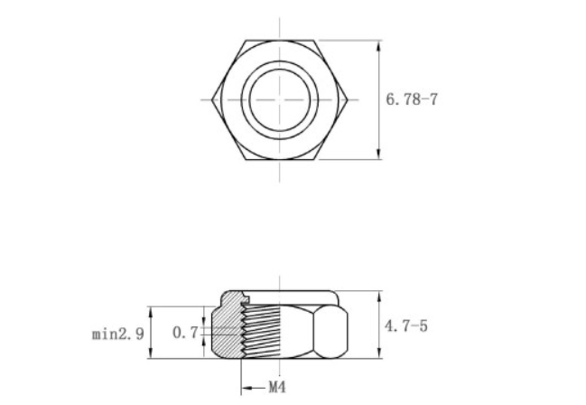 Tán Keo Thép Mạ Kẽm Trắng Cr3+ 8.8 DIN985 M4_drawing
