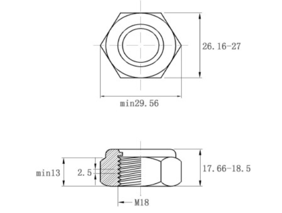 Tán Keo Thép Mạ Kẽm Trắng Cr3+ 8.8 DIN985 M18_drawing
