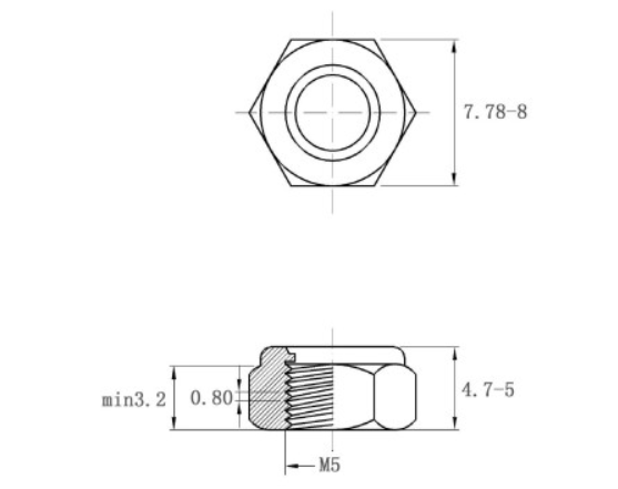 Tán Keo Thép Mạ Kẽm Trắng Cr3+ 8.8 DIN985 M5_drawing