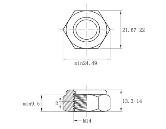 Tán Keo Thép Mạ Kẽm Trắng Cr3+ 8.8 DIN985 M14_drawing