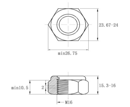 Tán Keo Thép Mạ Kẽm Trắng Cr3+ 8.8 DIN985 M16_drawing