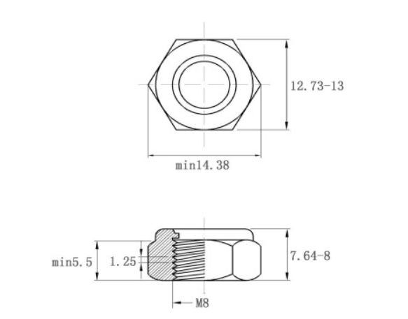 Tán Keo Thép Mạ Kẽm Trắng Cr3+ 8.8 DIN985 M8_drawing
