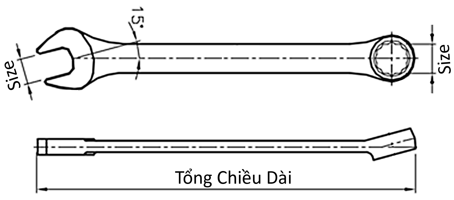 Cờ Lê Vòng Miệng Ngắn 13mm Toptul AAAG1313_drawing