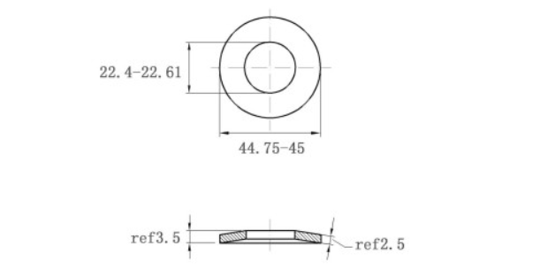 Lông Đền Lò Xo Đĩa Thép Đen DIN2093 M22 (22.4x45x2.5)_drawing
