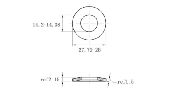 Lông Đền Lò Xo Đĩa Thép Đen DIN2093 M14 (14.2x28x1.5)_drawing