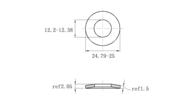 Lông Đền Lò Xo Đĩa Thép Đen DIN2093 M12 (12.2x25.5x1.5)_drawing