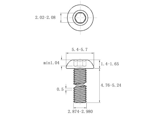 Lục Giác Chìm Mo Thép Đen 12.9 ISO7380 M3x5 (50Cái/Bịch)_drawing