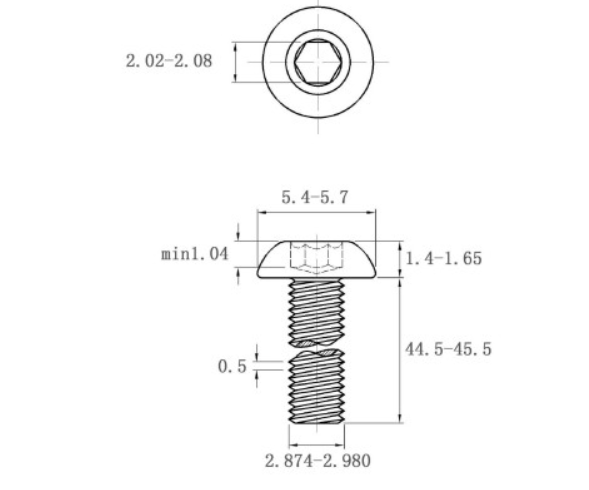 Lục Giác Chìm Mo Inox 304 ISO7380 M3x45_drawing